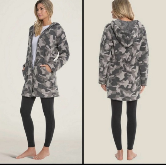 BAREFOOT DREAMS CozyChic Camo Zip Up Hooded Anorak ~ Warm Gray Color M - Picture 2 of 4
